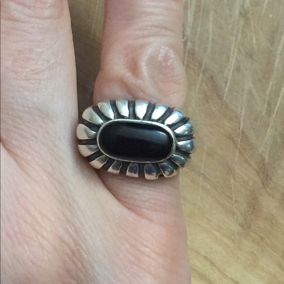 Vintage onyx 925 sterling silver ring signed SE - Picture 1 of 6